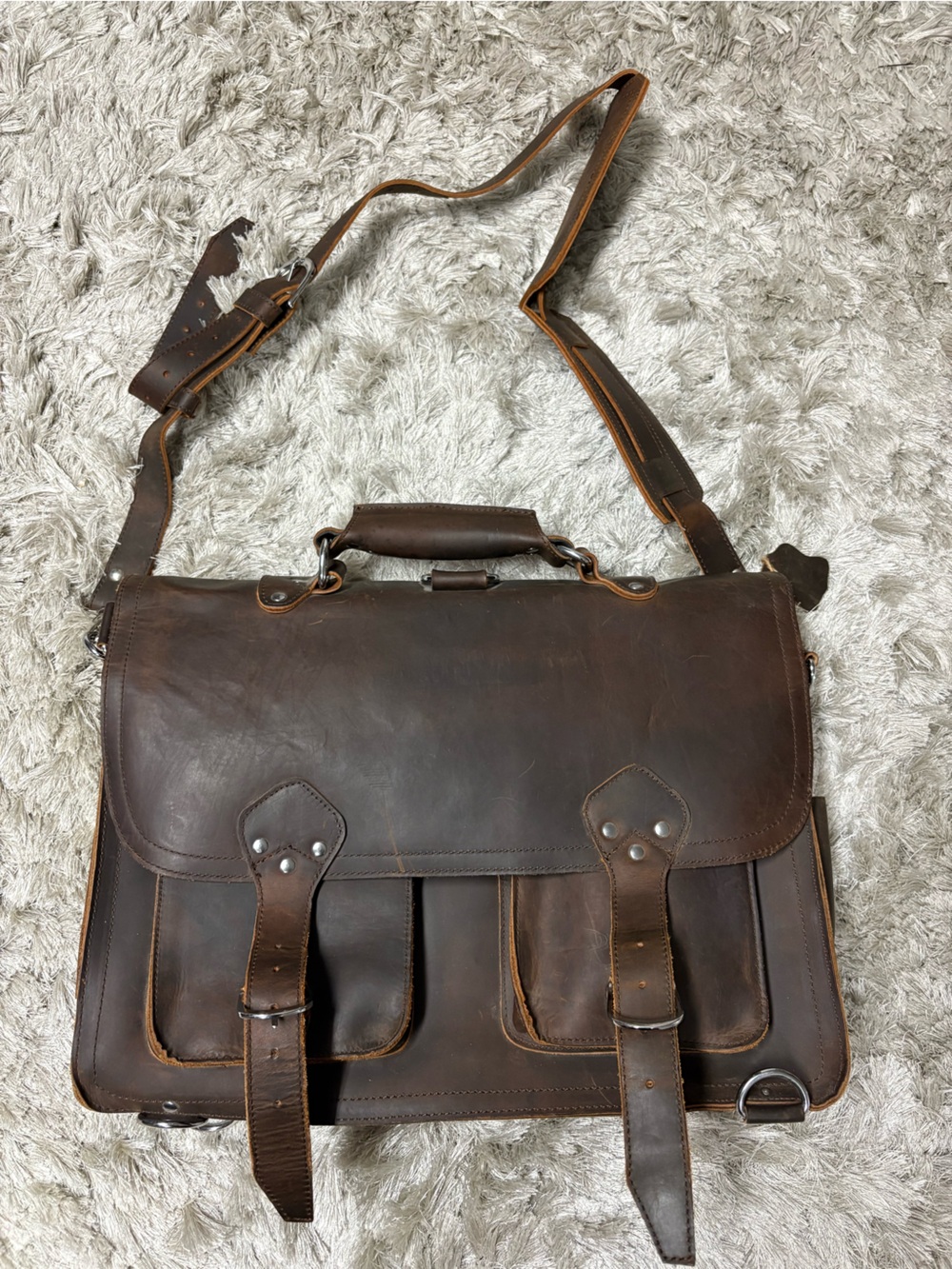 Classic Brown Leather Men's Briefcase Shoulder Bag